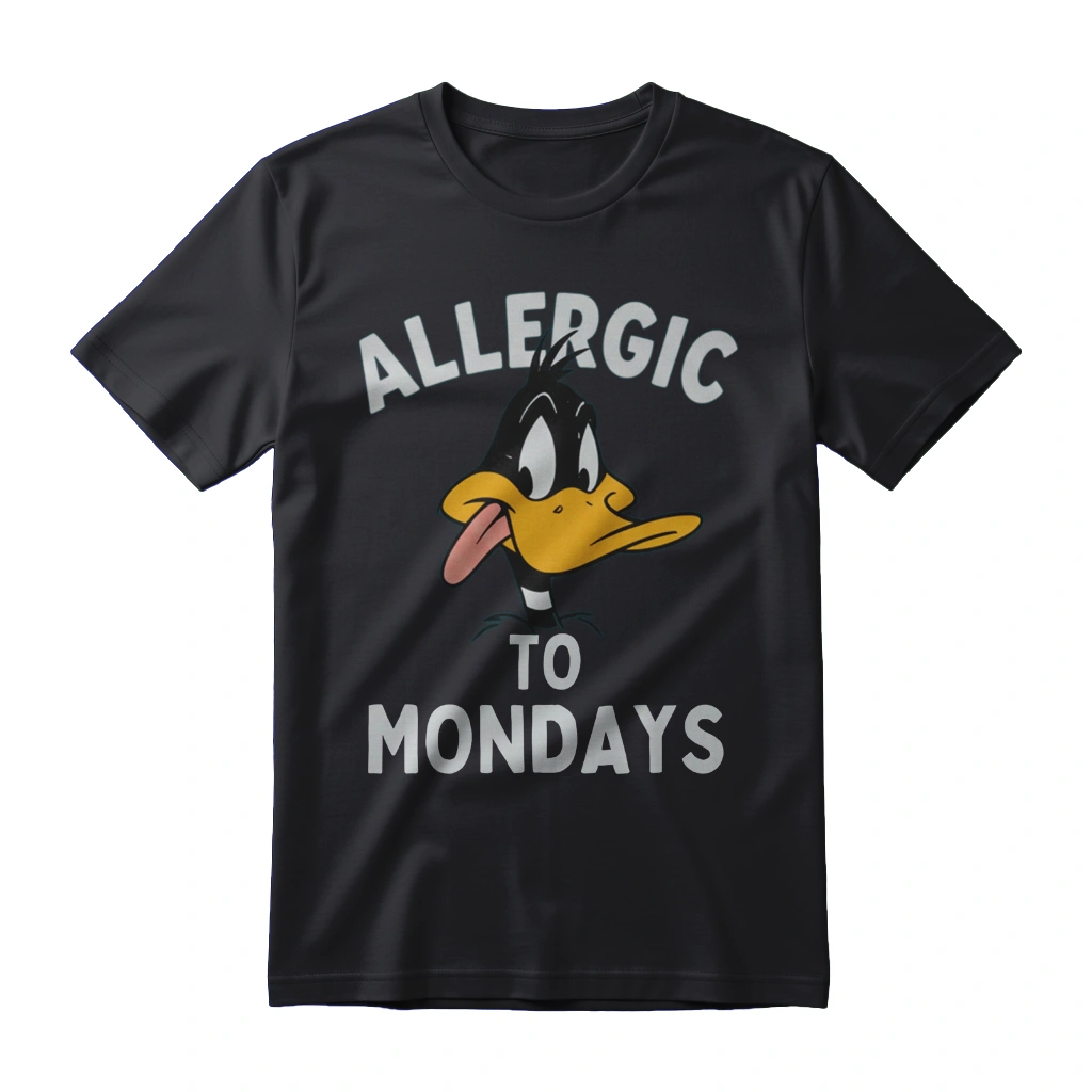 Allergic To Mondays duck cartoon character t-shirt design