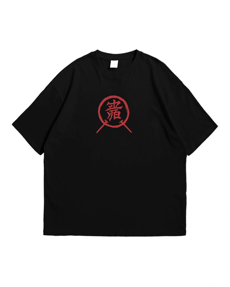Crimson red warrior silhouette t-shirt design with blade details