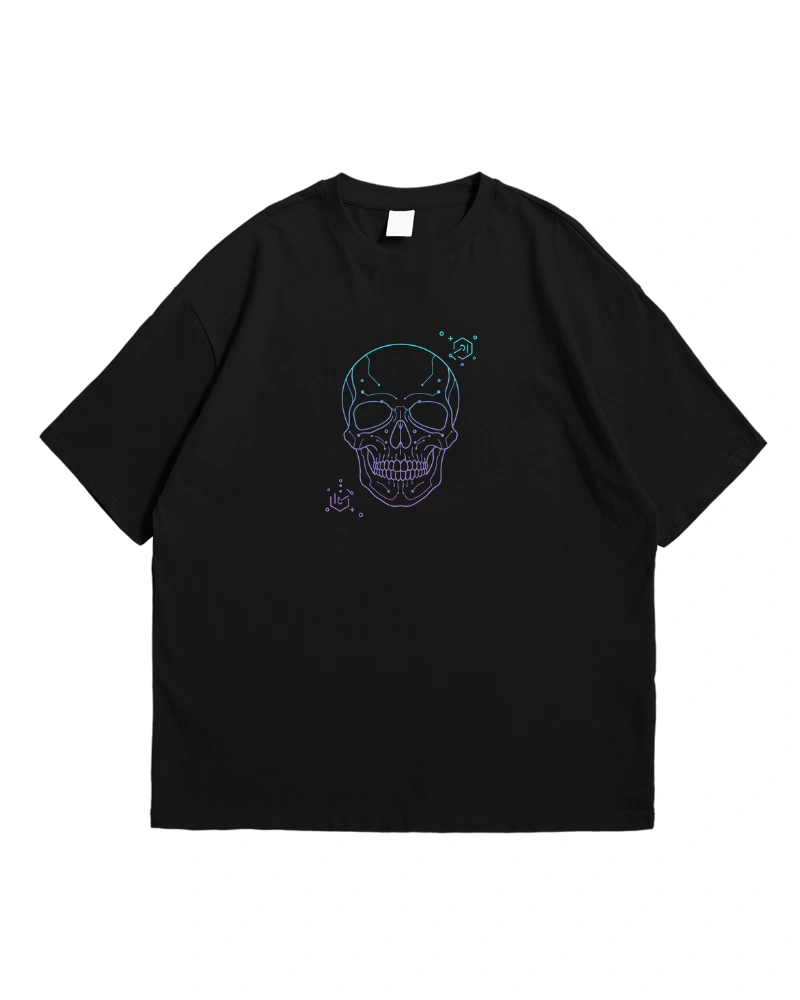 Cyberpunk Digital Skull Circuit Design T-Shirt