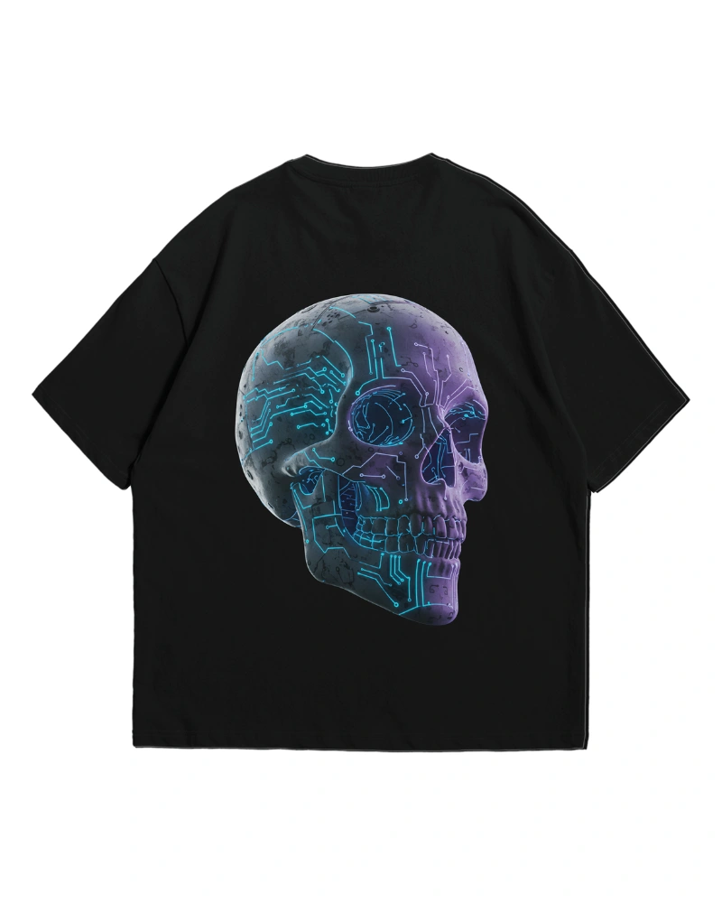 Cyberpunk Digital Skull Circuit Design T-Shirt