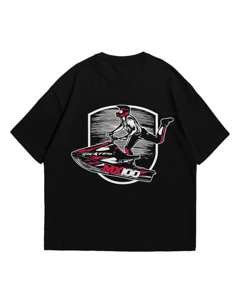 Jet ski rider extreme sports t-shirt design in black and red