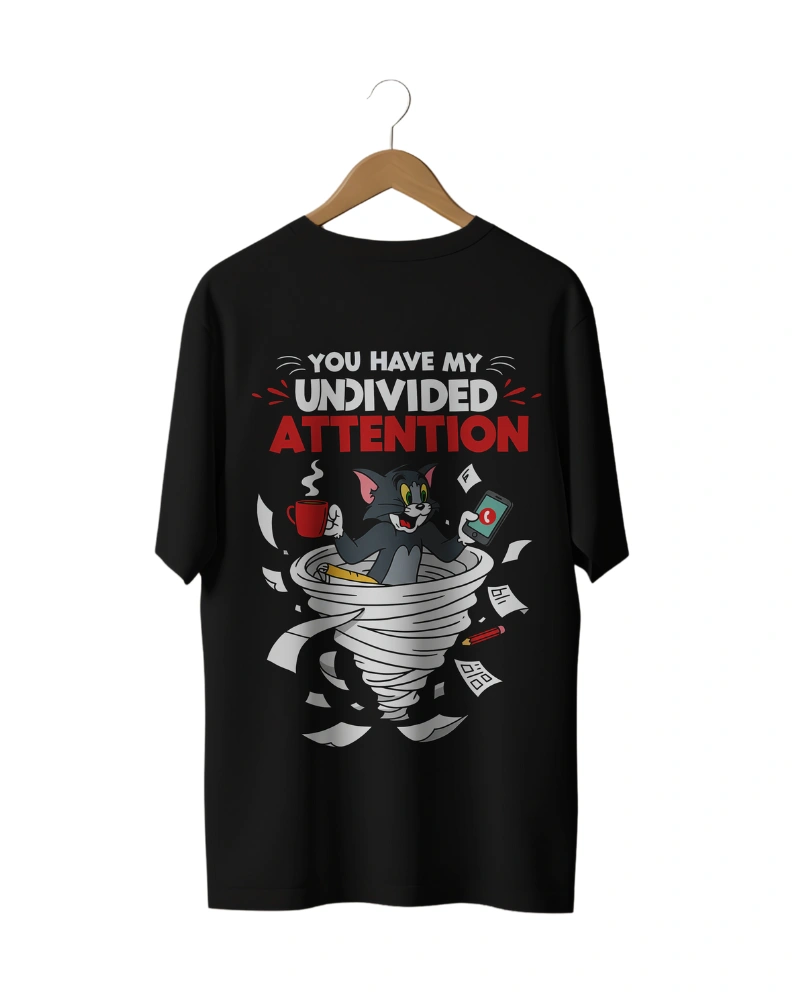 Funny cartoon-style T-shirt featuring a chaotic tornado scene with a classic character multitasking.