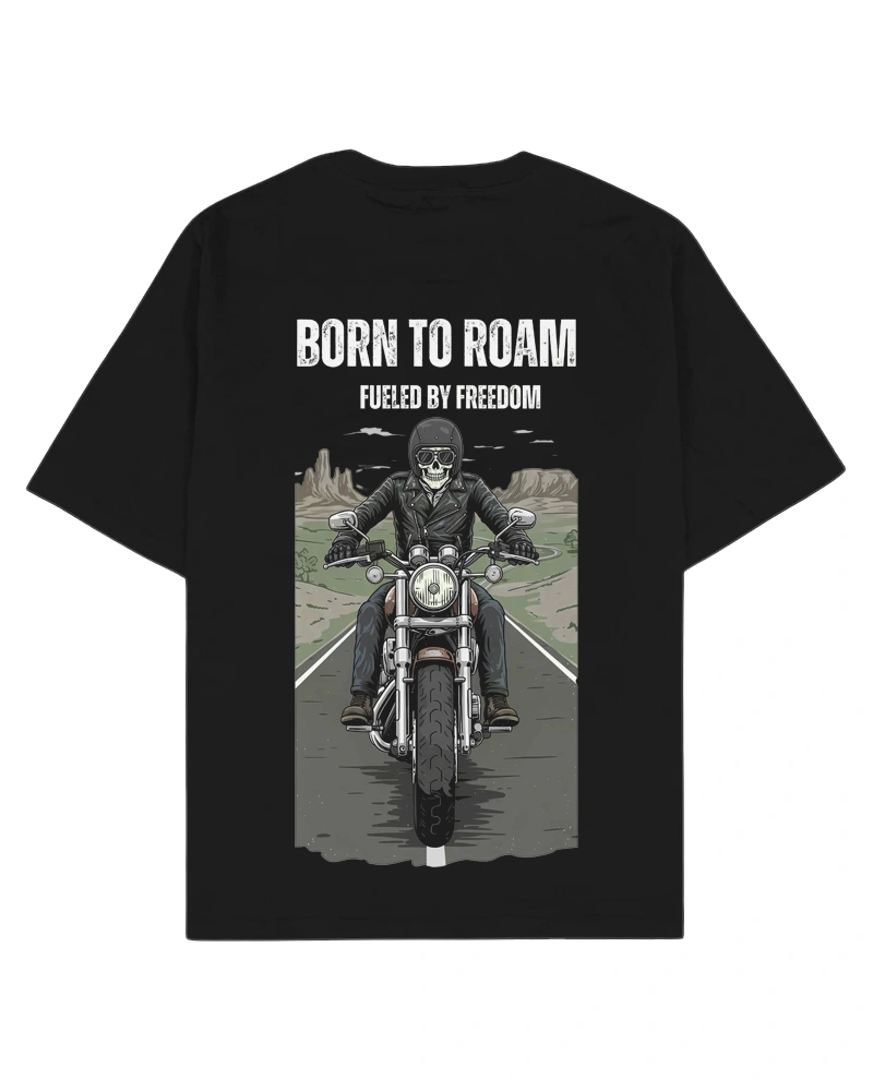 Skull Rider Motorcycle Born to Roam Graphic T-Shirt