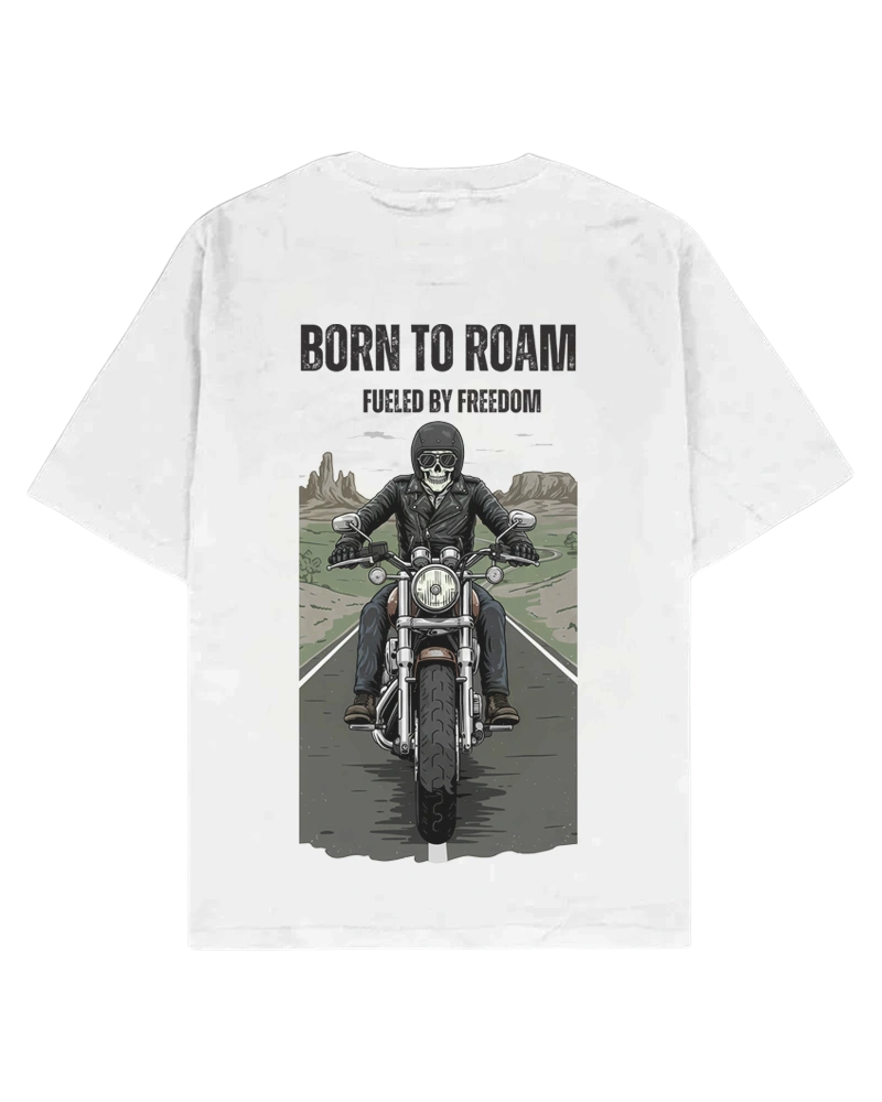 Skull Rider Motorcycle Born to Roam Graphic T-Shirt