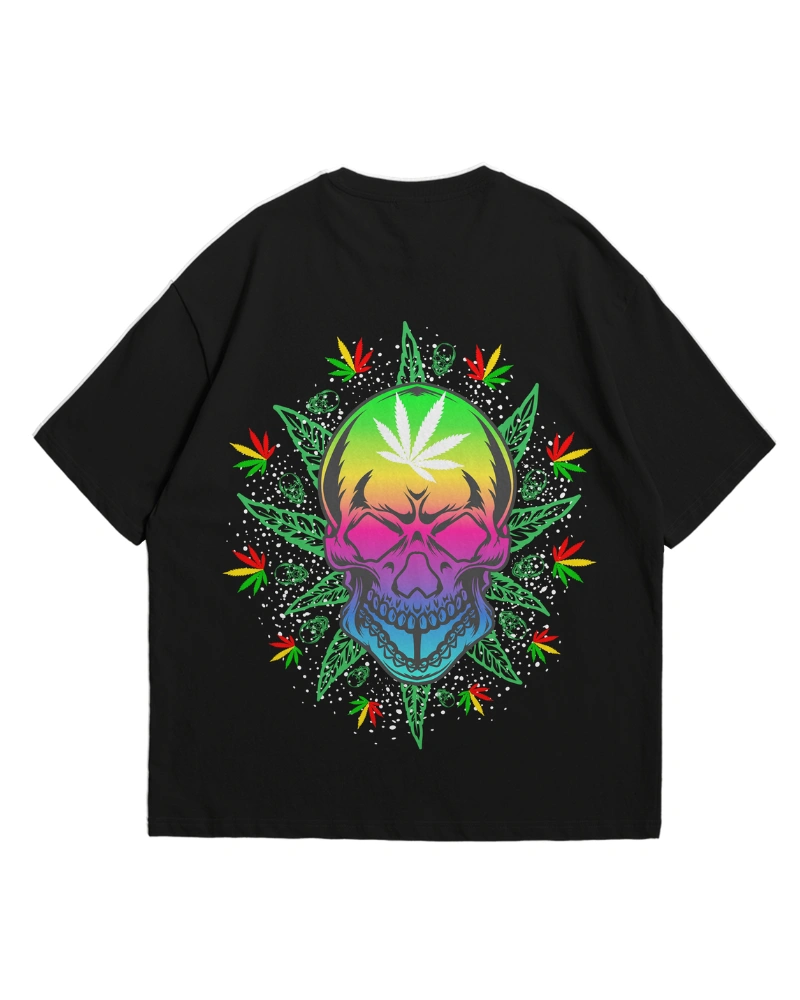 Colorful Skull Cannabis Leaf Graphic T-Shirt Design
