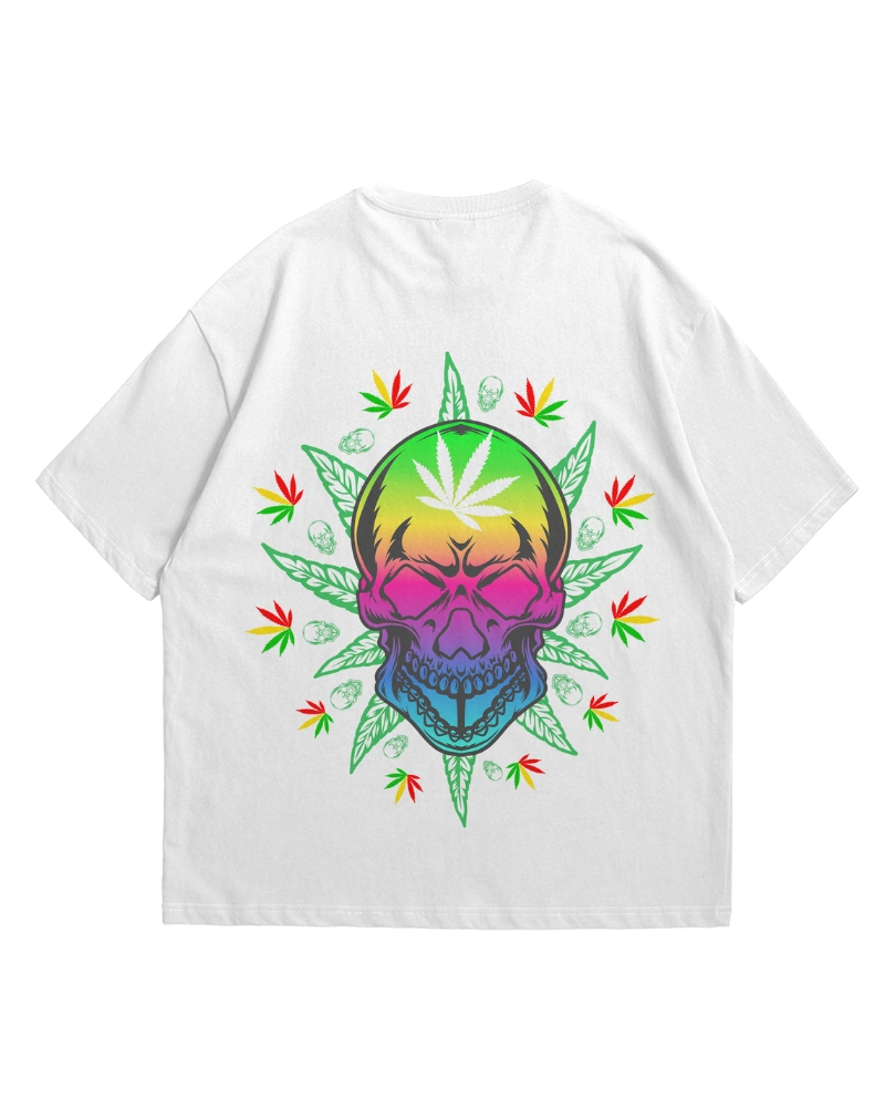 Colorful Skull Cannabis Leaf Graphic T-Shirt Design
