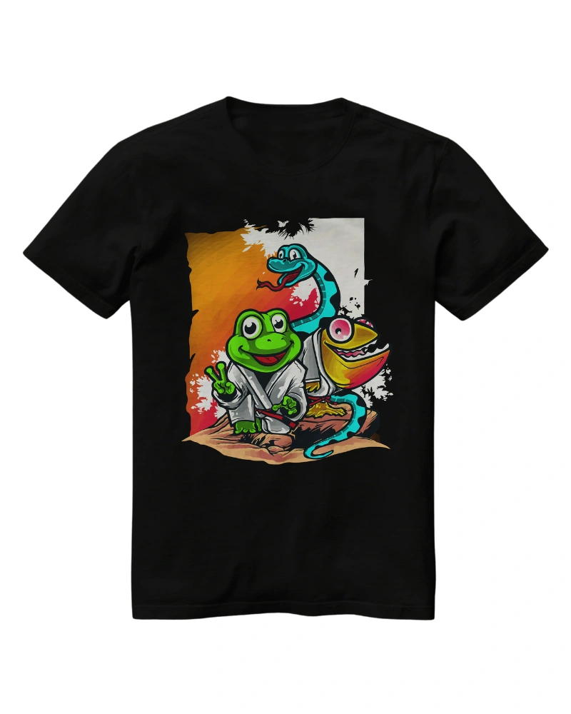 Funny Reptile Martial Arts Cartoon T-Shirt Design