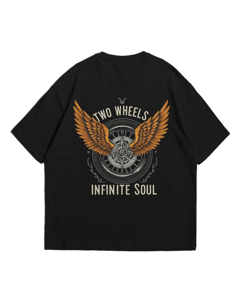 Two Wheels Infinite Soul Motorcycle Wheel Wings Graphic T-Shirt