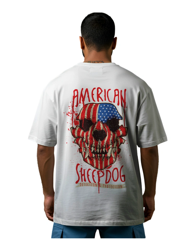 American Sheepdog Patriotic Skull T-Shirt with Flag Design