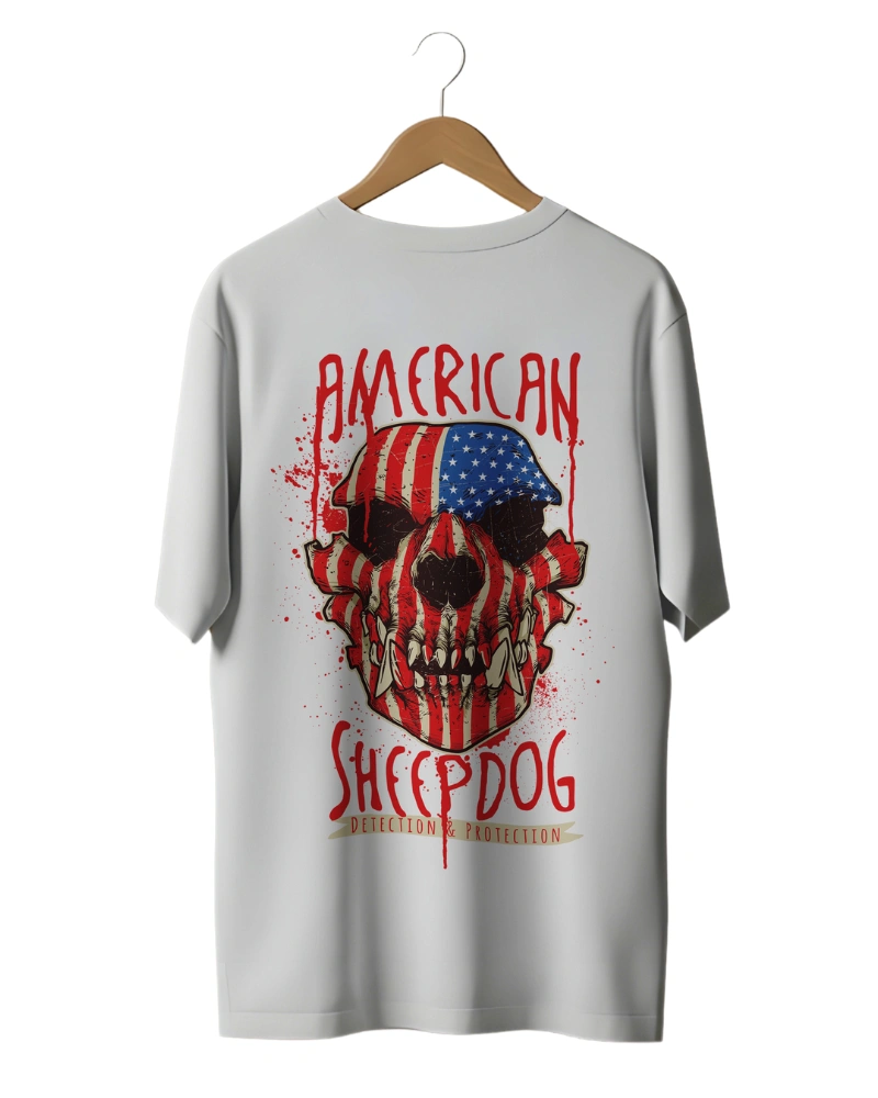 American Sheepdog Patriotic Skull T-Shirt with Flag Design
