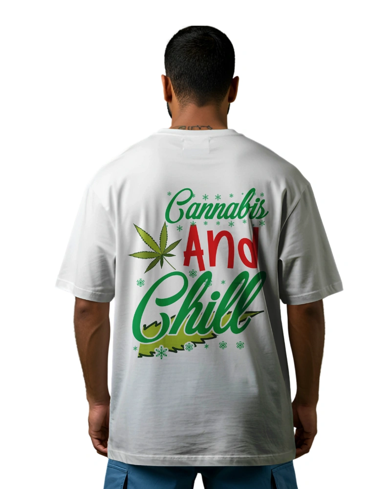 Cannabis And Chill holiday themed t-shirt with marijuana leaf