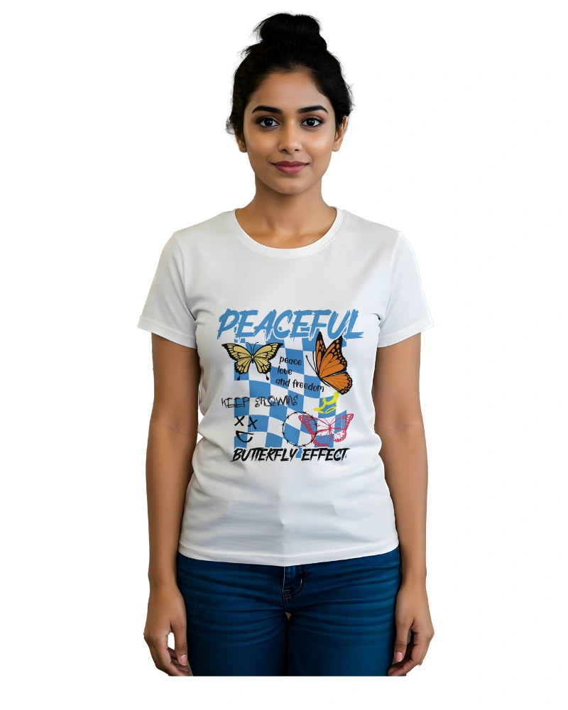 Peaceful Butterfly Effect Checkered T-Shirt Streetwear Design