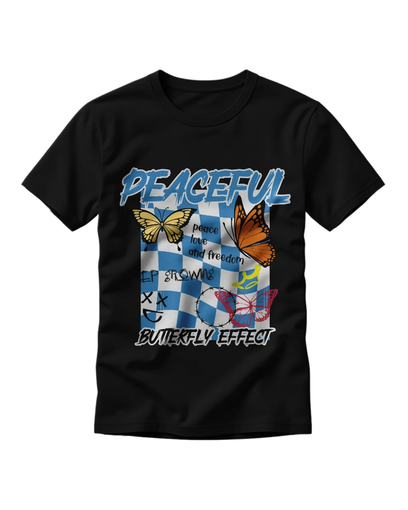 Peaceful Butterfly Effect Checkered T-Shirt Streetwear Design