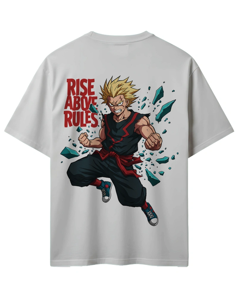 Rise Above Rules Blonde Anime Fighter Character T-Shirt Design