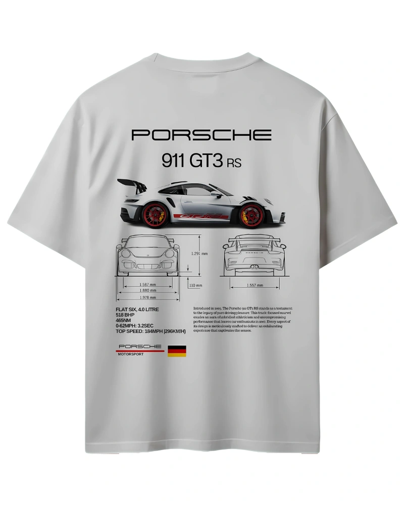 Porsche 911 GT3 RS Blueprint Design T-Shirt with Technical Specifications