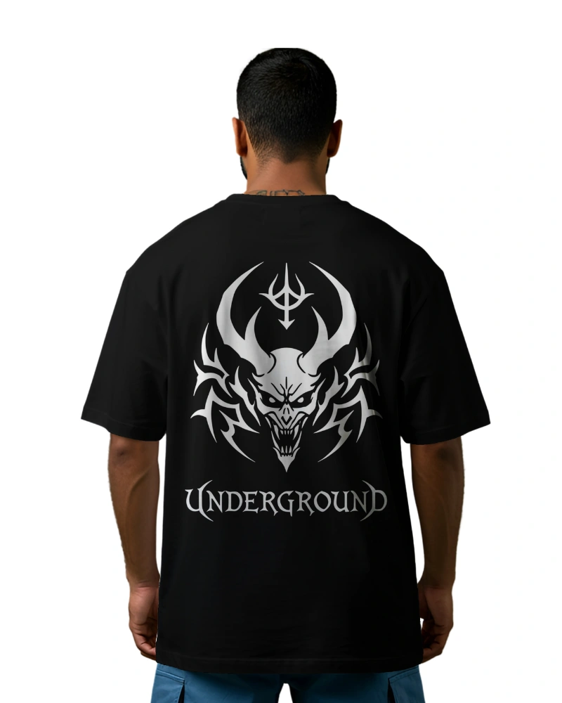 Underground demon horned beast oversized black t-shirt RebelX collection
