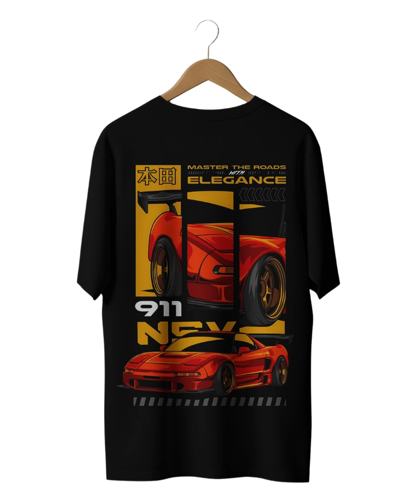 Japanese Racing NSX 911 Sports Car Orange Oversized T-Shirt Design