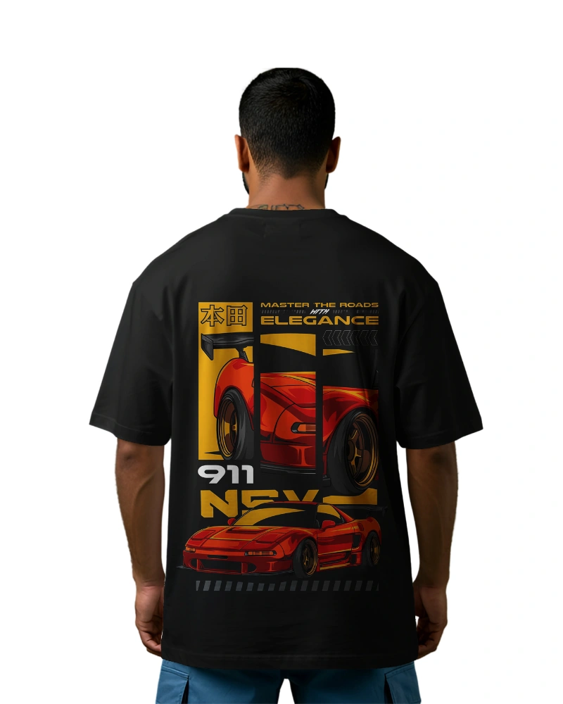 Japanese Racing NSX 911 Sports Car Orange Oversized T-Shirt Design