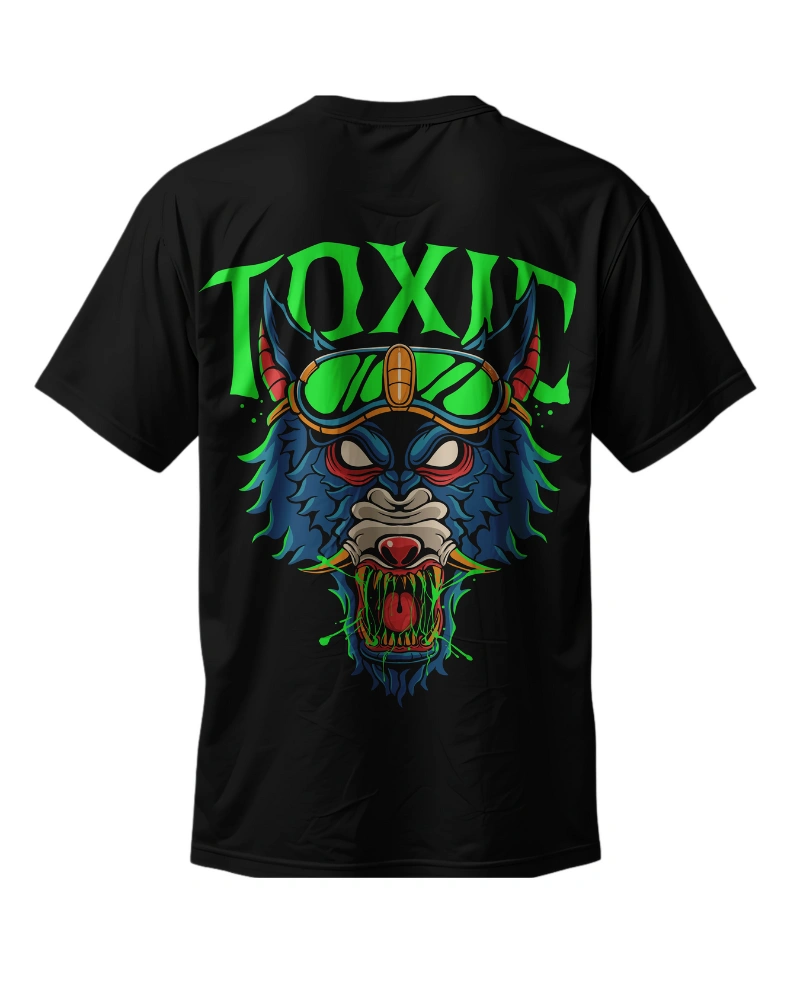 Neon Toxic Wolf Graphic on Oversized Streetwear T-Shirt